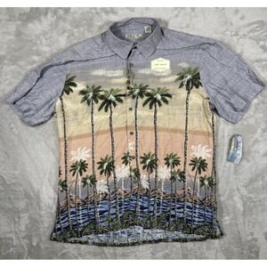 Batik Bay Hawaiian Shirt Easy Care Button‎ Up Palm Trees Rayon Mens Large